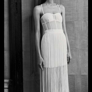 Herve Leger White Transparent Bustier Fringe Midi Dress, Small, Like New